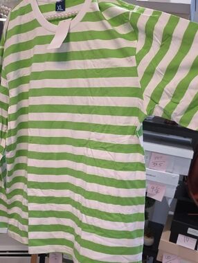 Green and White Striped Long Sleeve Tee
